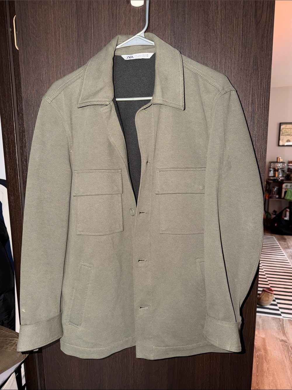 ZARA Men's Military Field Jacket in Olive Green